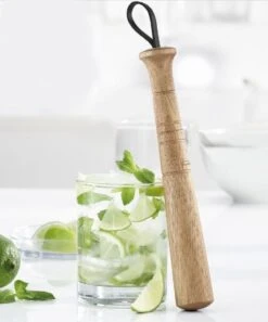 Trudeau Cocktail Muddler With Leather Strap | Acacia Wood -Kitchen Store 0971507 trudeau acacia wood muddler