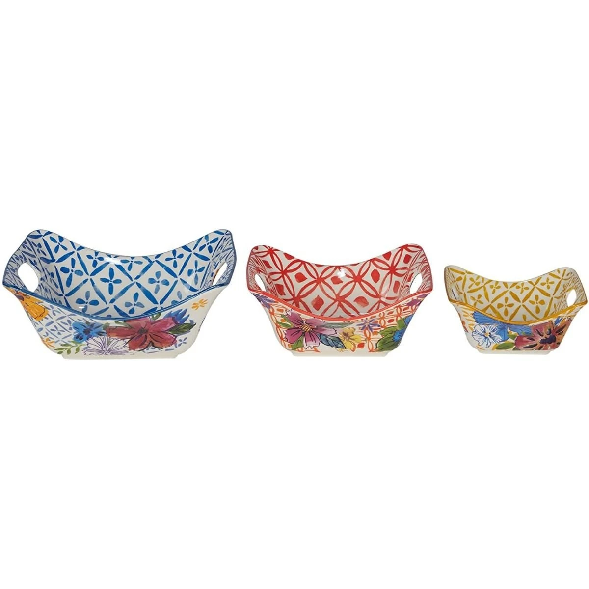 Certified International 3-Piece Bowl Set With Handles | Flower Power 4 Certified International 3-Piece Bowl Set With Handles | Flower Power - Image 2