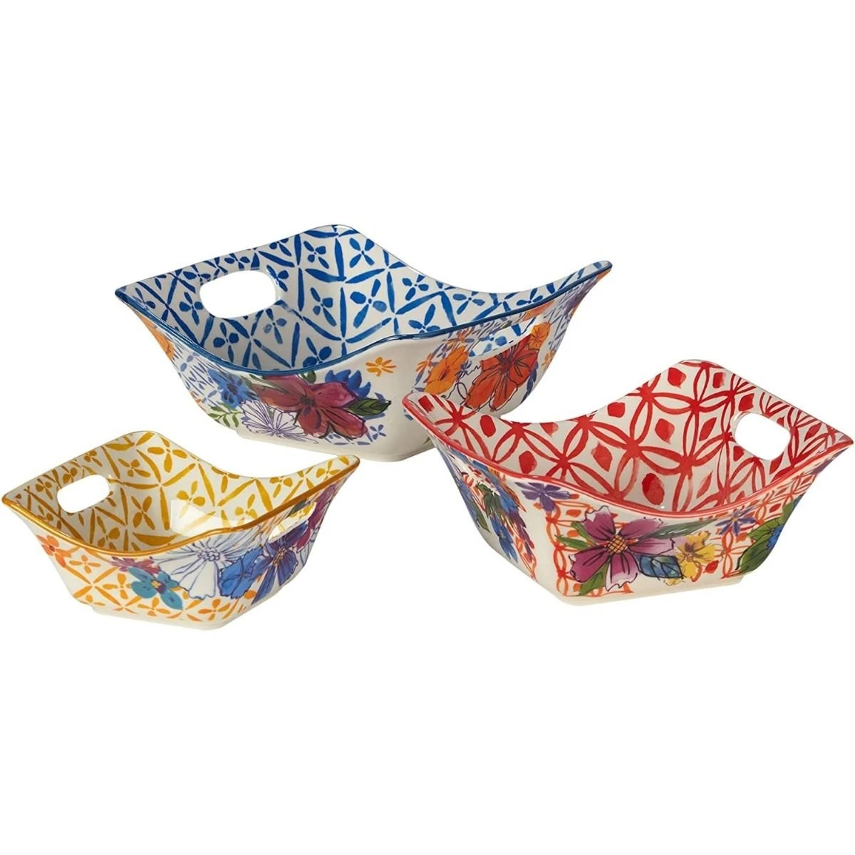 Certified International 3-Piece Bowl Set With Handles | Flower Power 3 Certified International 3-Piece Bowl Set With Handles | Flower Power
