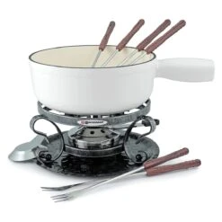 Swissmar Lugano 9-Piece Cast Iron Fondue Set | Matte White