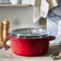 Staub 4 Qt. Round Cocotte/Dutch Oven With Glass Lid | Cherry Red -Kitchen Store 81wrlo92ktl. ac sl1500