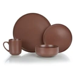 Everything Kitchens Modern Flat 16-Piece Dinnerware Set | Brown