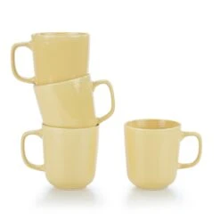 Everything Kitchens Modern Colorful Neutrals - Rippled 12oz Mugs (Set Of 4) - Glazed | Butter Yellow