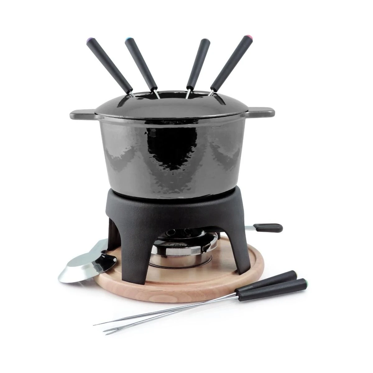 Swissmar Sierra 11-Piece Cast Iron Fondue Set | Metallic Black