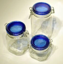 Bormioli Rocco 0.5L Swing Top Fido Canning Jars - Blue Lid | 6-pack -Kitchen Store fido jars 2 1
