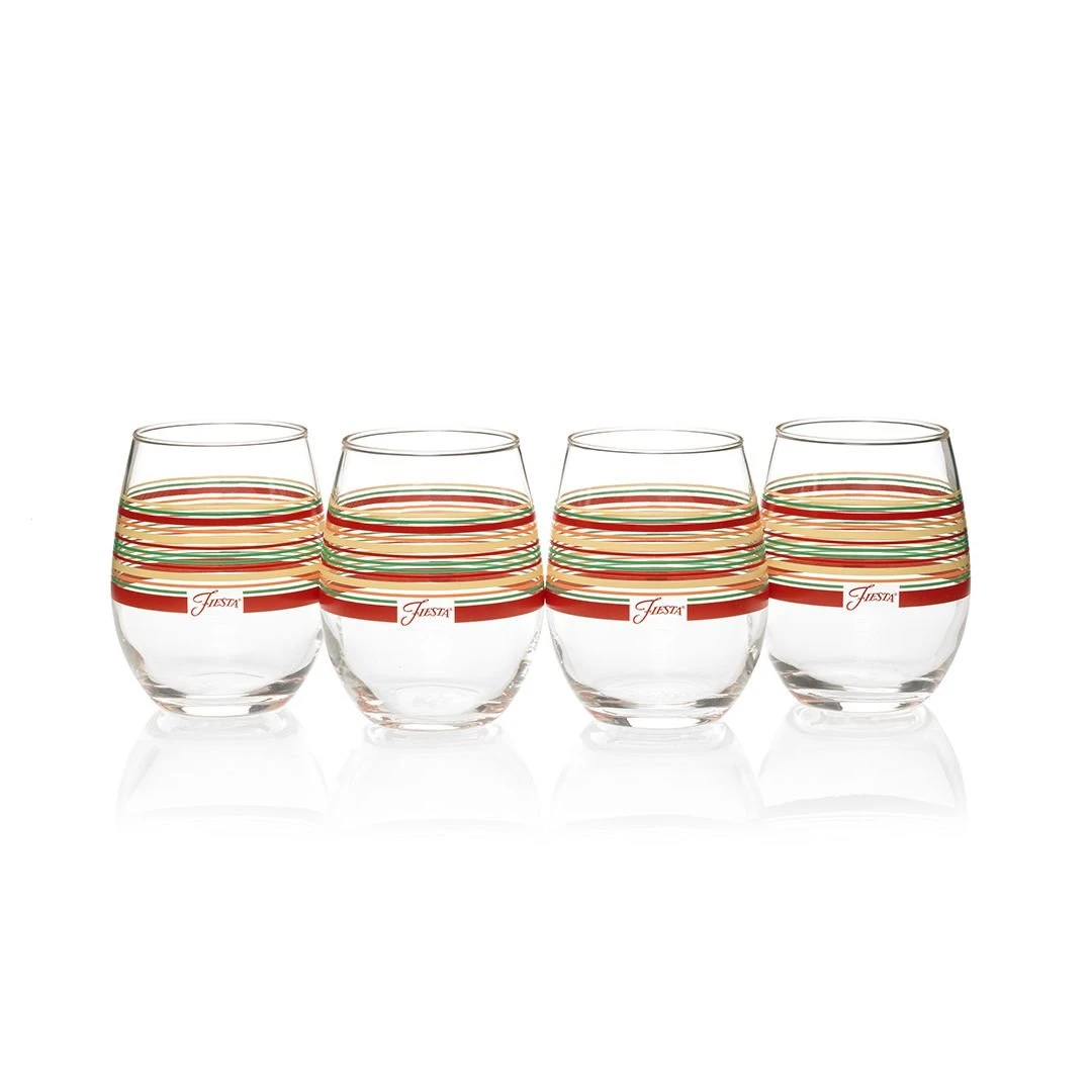 Fiesta® 15oz Stemless Glassware (Set Of 4) | Warm Stripes 3 Fiesta® 15oz Stemless Glassware (Set Of 4) | Warm Stripes