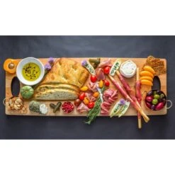 JK Adams Grafton Collection Serving Board | 27" X 10" 10 JK Adams Grafton Collection Serving Board | 27" X 10" -Kitchen Store jk adams cherry cheese board overhead lifestyle pop