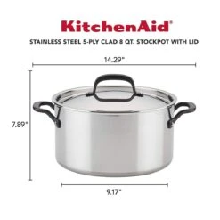 KitchenAid 8 Qt. Stainless Steel 5-Ply Stockpot With Lid -Kitchen Store kastock2