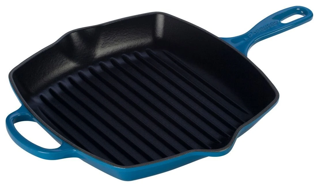 Le Creuset 10.25" Square Signature Cast Iron Grill Skillet | Marseille Blue 3 Le Creuset 10.25" Square Signature Cast Iron Grill Skillet | Marseille Blue