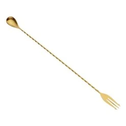 Mercer Barfly 15.75" Bar Spoon With Fork | Gold Plated