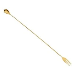 Mercer Barfly 19.6" Bar Spoon With Fork | Gold Plated -Kitchen Store m37017gd