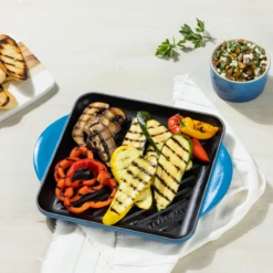 Le Creuset 9.5" Square Signature Enameled Cast Iron Grill Pan | Marseille Blue -Kitchen Store marsgriddle6
