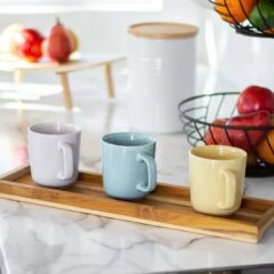 Everything Kitchens Modern Colorful Neutrals - Rippled 12oz Mugs (Set Of 4) - Glazed | Butter Yellow -Kitchen Store modern ripple glazed squares 0017 dsc0046