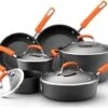 Rachael Ray Hard Anodized II Cookware Set W/ Orange Handles: 10pc -Kitchen Store rachael ray cookware hard anodized ii aluminum 10pc set orange handles 87375 compressed