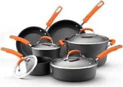 Rachael Ray Hard Anodized II Cookware Set W/ Orange Handles: 10pc