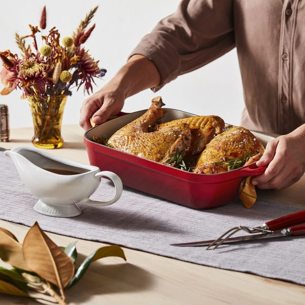 Le Creuset 5.25 Qt. Rectangular Signature Cast Iron Roaster | Cerise/Cherry Red 4 Le Creuset 5.25 Qt. Rectangular Signature Cast Iron Roaster | Cerise/Cherry Red - Image 2