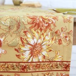 April Cornell 13" X 72" Dahlia Days Table Runner | Gold -Kitchen Store rndaln gold april cornell runner 3