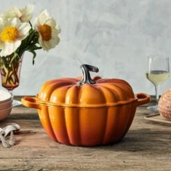 Le Creuset 4 Qt. Pumpkin Cocotte | Persimmon -Kitchen Store rs17160 220511 lecreuset pumpkincocotte sqret 1