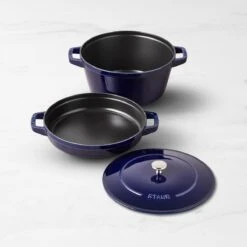 Staub Stackable Cocotte, Braiser, And Grill Pan With Lid | Dark Blue -Kitchen Store staub stackable 3 piece set xl 1